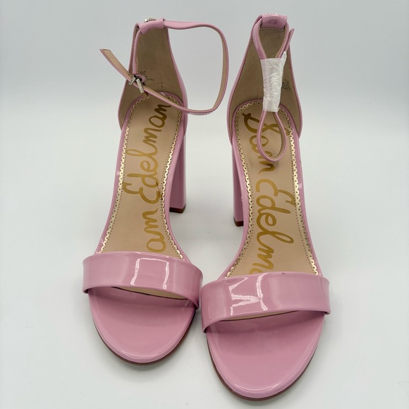 NEW Sam Edelman Yaro Heels Sandals Ankle Strap Patent Pink Girly Women’s 9.5 - Picture 4 of 10